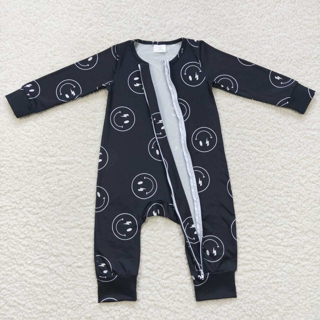 infant boy black smile face zipper sleeper