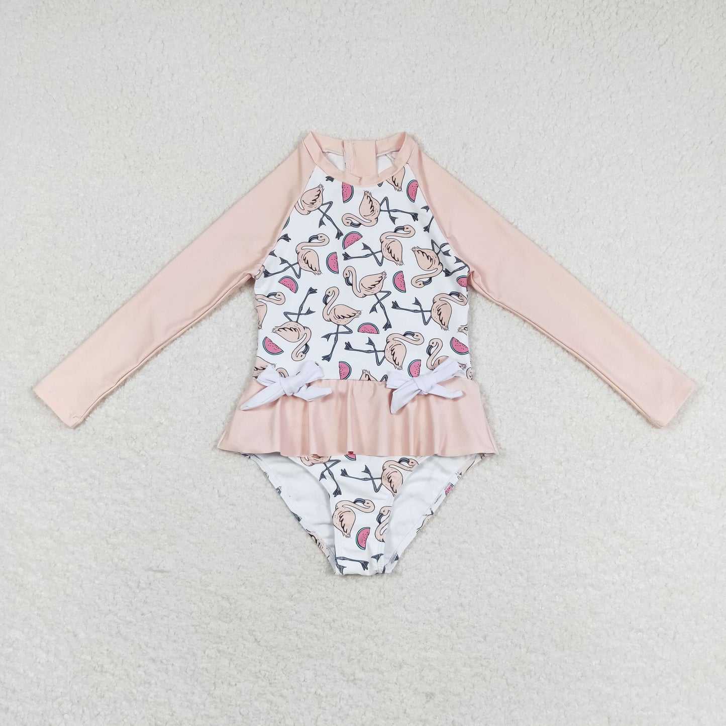 flamingo&watermelon print one piece girl swimsuit