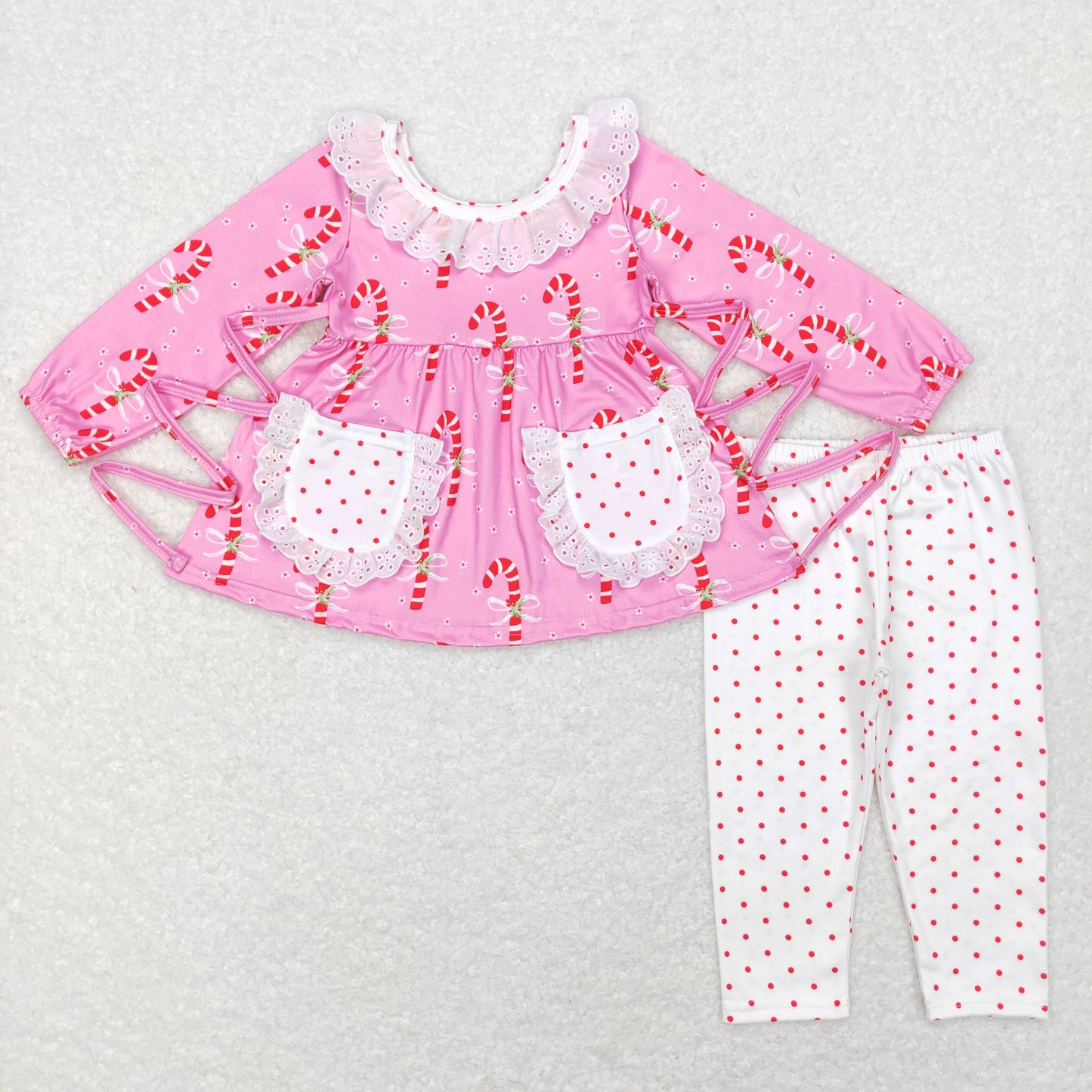 christmas candy cane pocket tunic polk dots legging set girls outfit