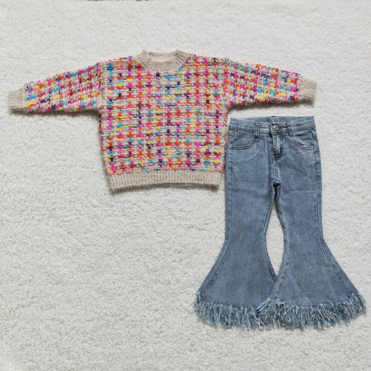 knit sweater+jeans girls outfits