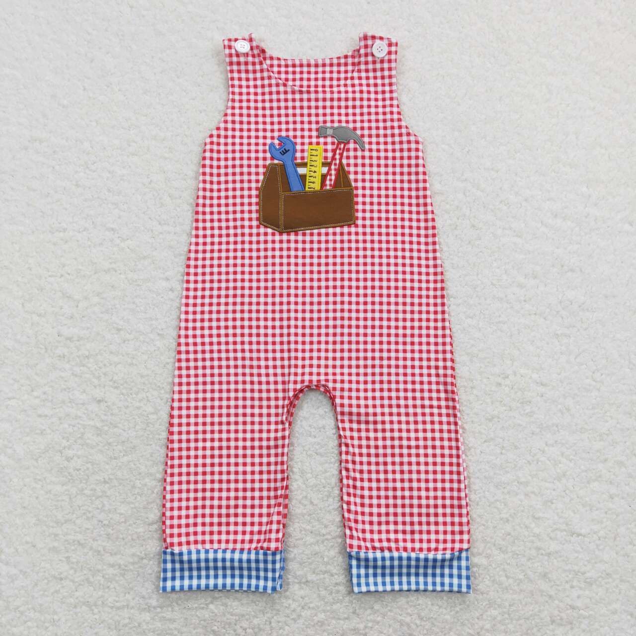 red plaid tool embroidery tank romper