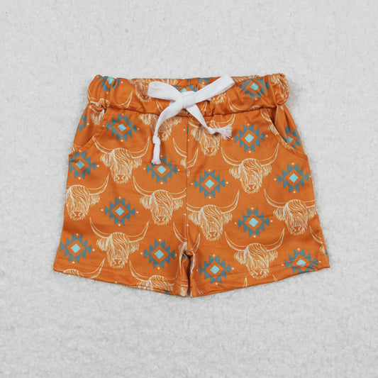 highland cow aztec little boy summer shorts