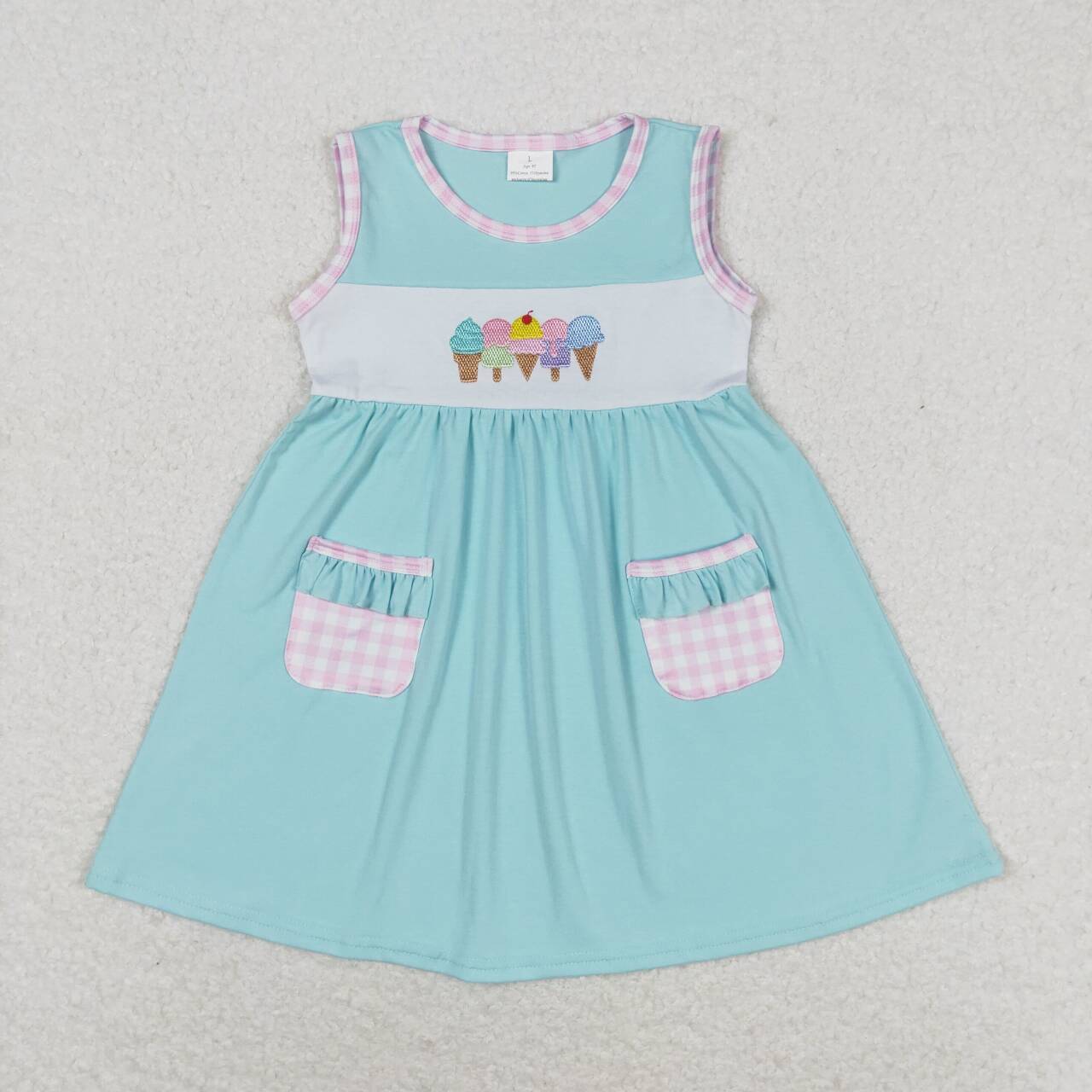ice-cream embroidery dress with pocket