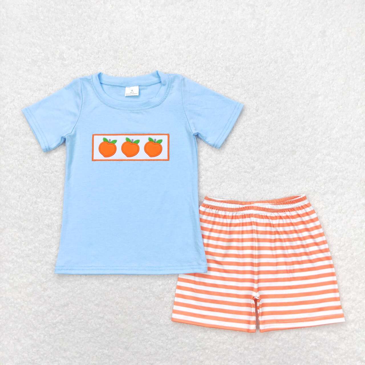 peach embroidery stripe boys shorts set summer clothing