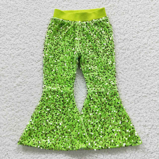 Fluorescent green sequins bottom girl pants trousers