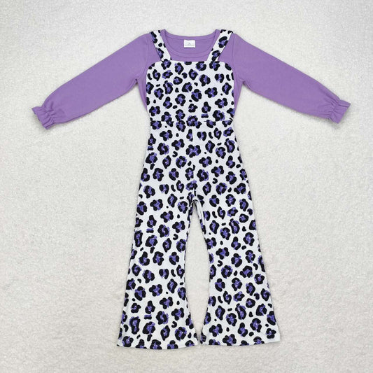 2pcs cotton purple leopard overall pants outfit