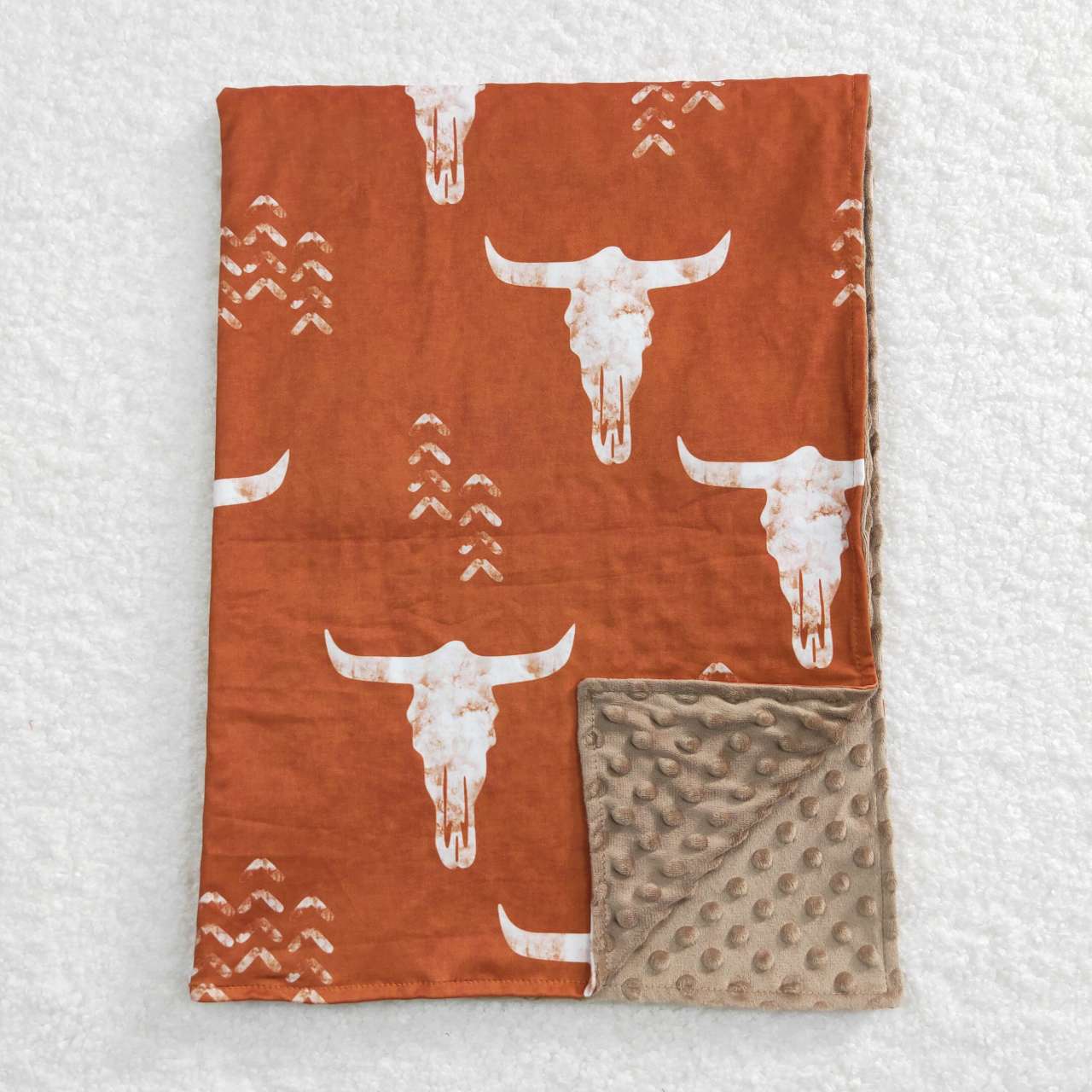 brown cow skull print minky blanket