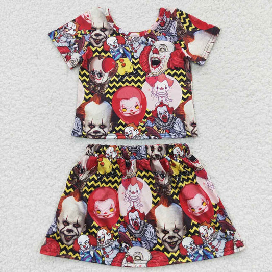 Halloween scary clown girls skirt set