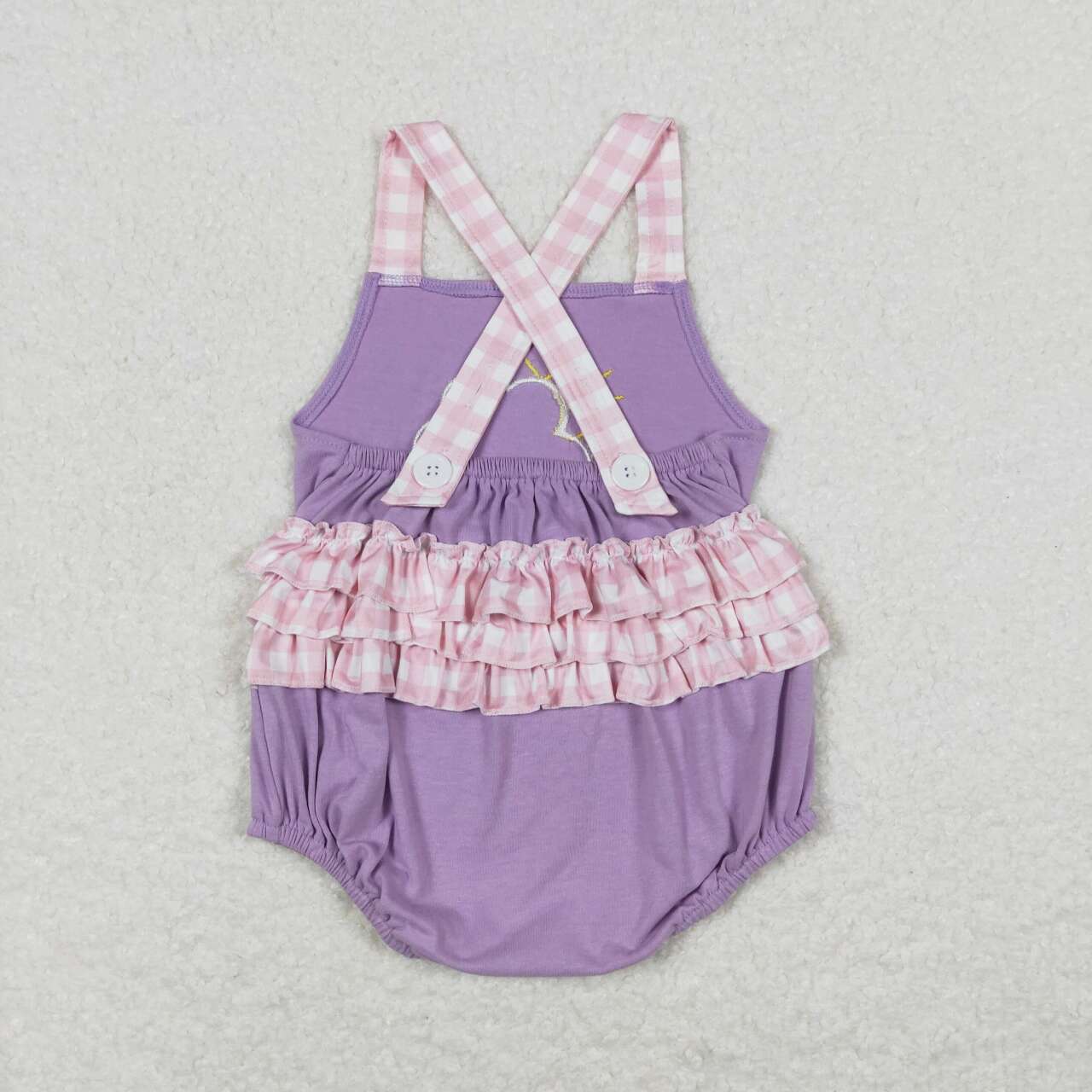 baby girl sun clouds embroidery cross back bubble purple