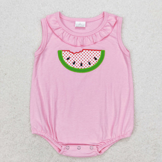 baby girl pink cotton watermelon embroidery bubble