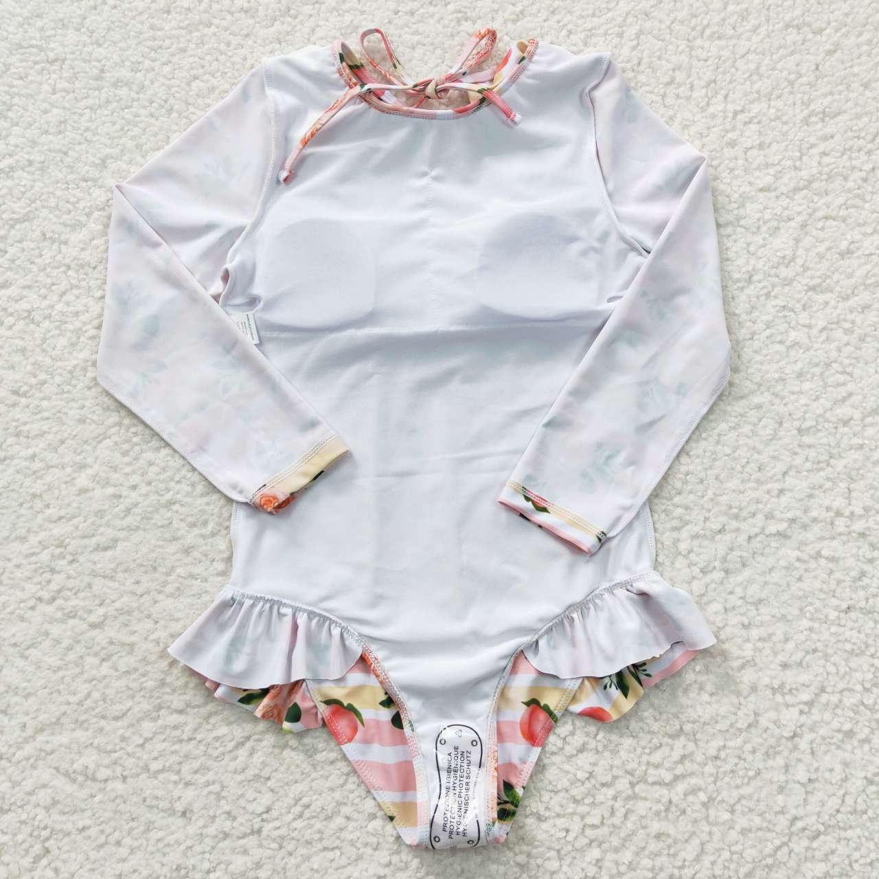 kids little girl long-sleeved peach floral swimsuit