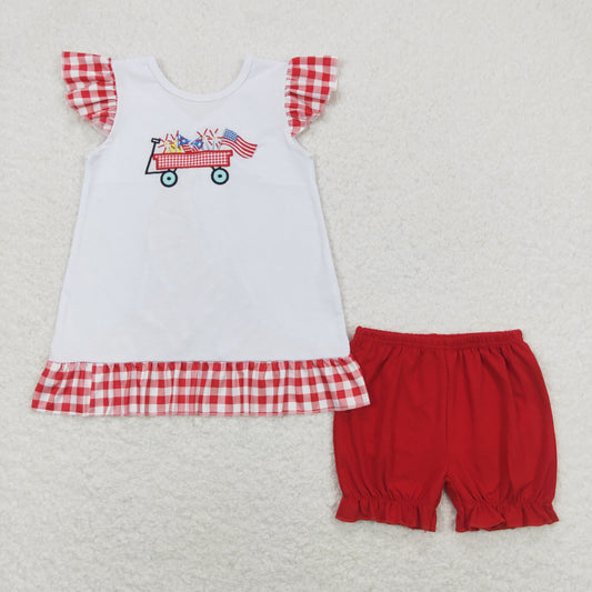 patriotic target embroidery girl red shorts set