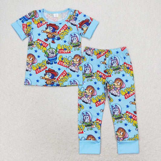 boy short sleeve cartoon blu*y pajama set