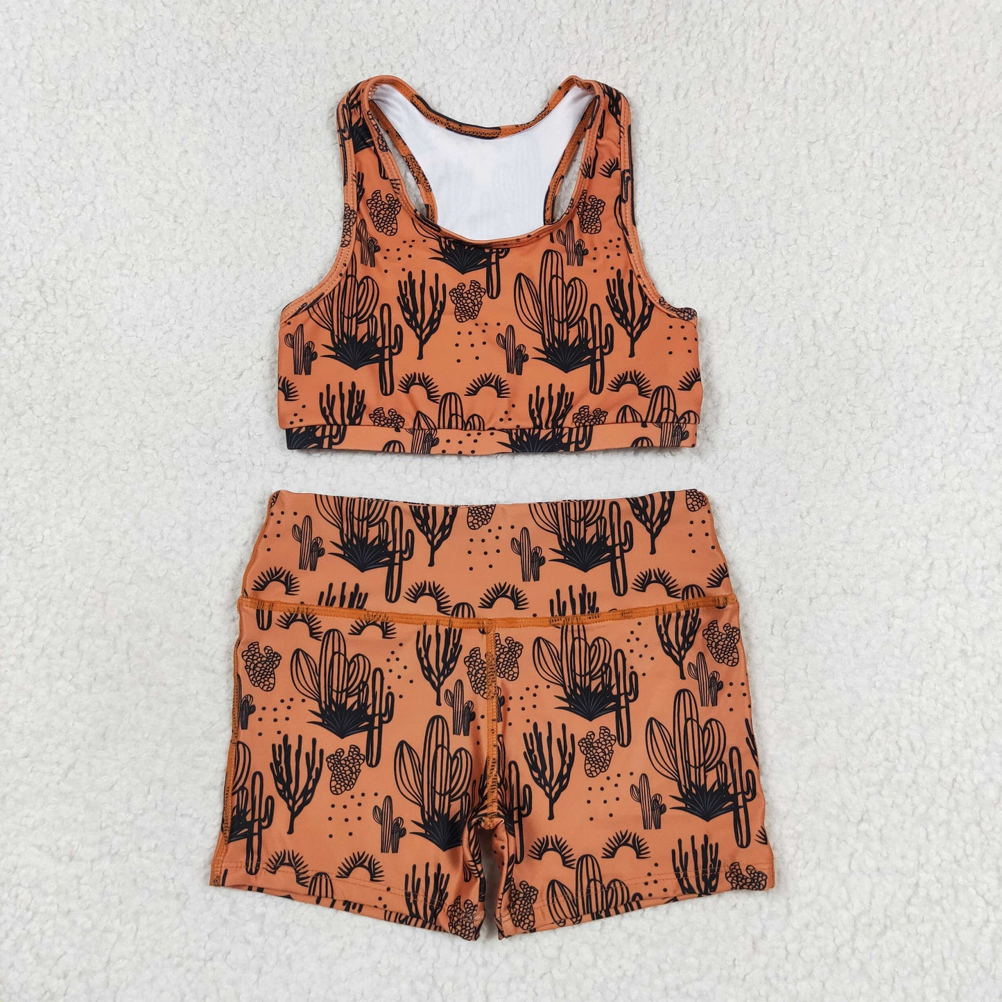 kids girl summer yoga suit wild west cactus brown