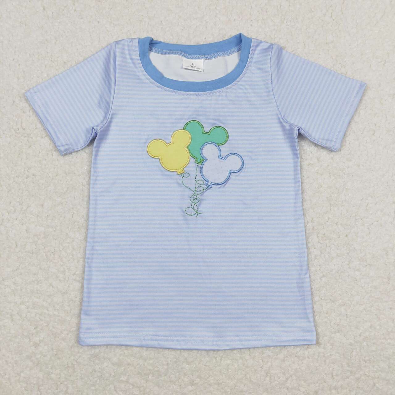blue stripe cartoon balloon embroidery boy summer t-shirt