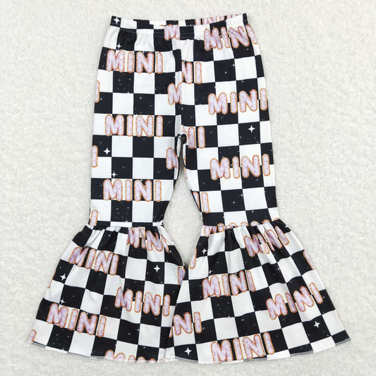 mini letter checkered bell bottom flare pants girl clothing