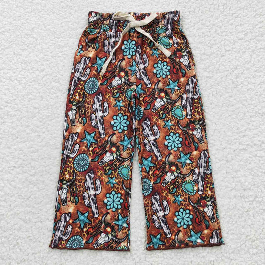 cactus turquoise cow print girl straight pocket pants