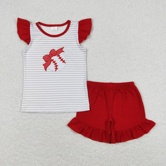 baseball embroidery shorts set toddler girls clothing