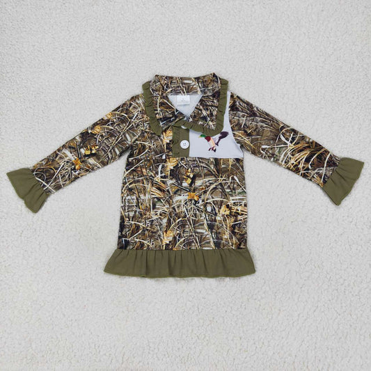 little girl camo zip pullover with duck embroidery