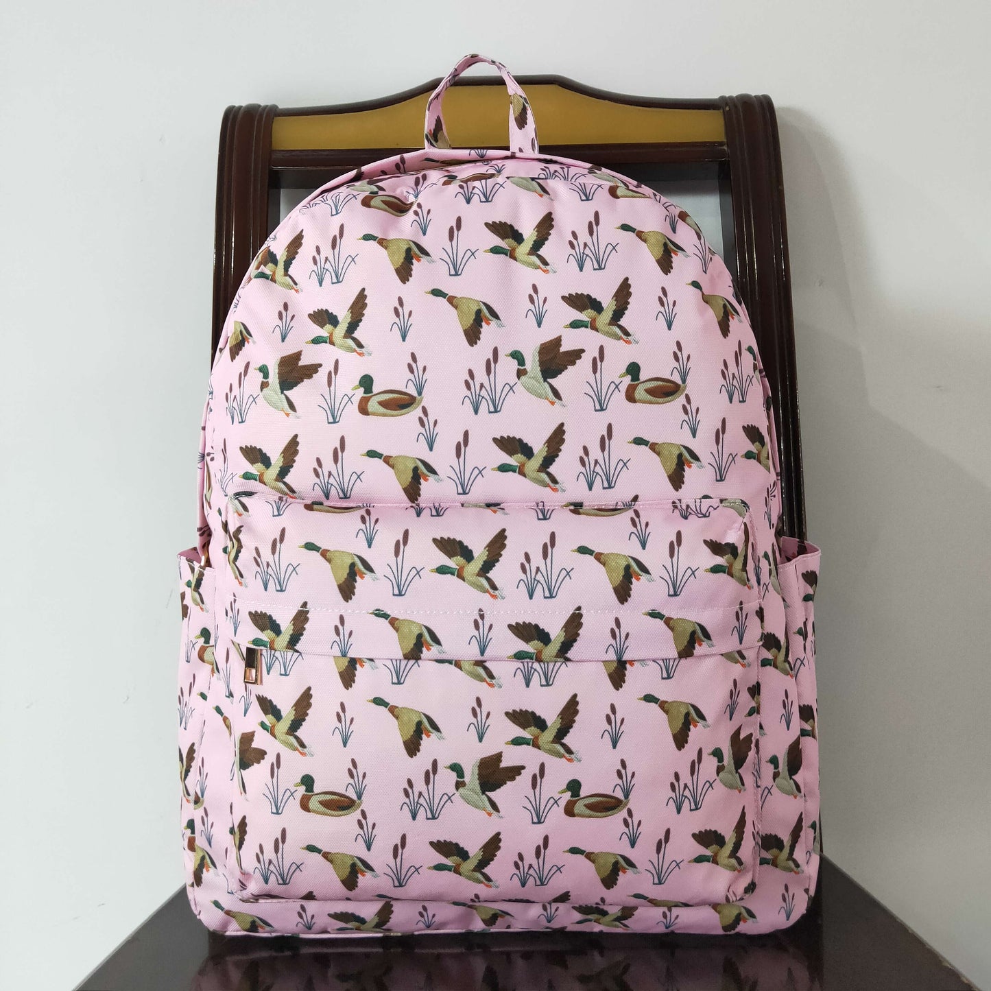 duck print children backpack pink bag