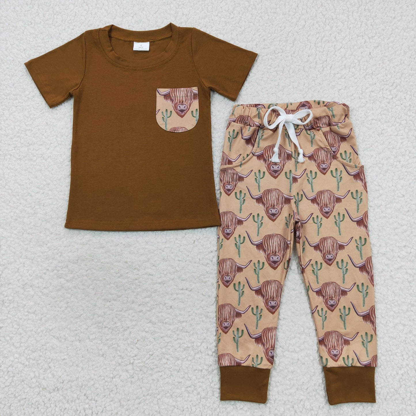 highland cow cactus jogger set boys clothing