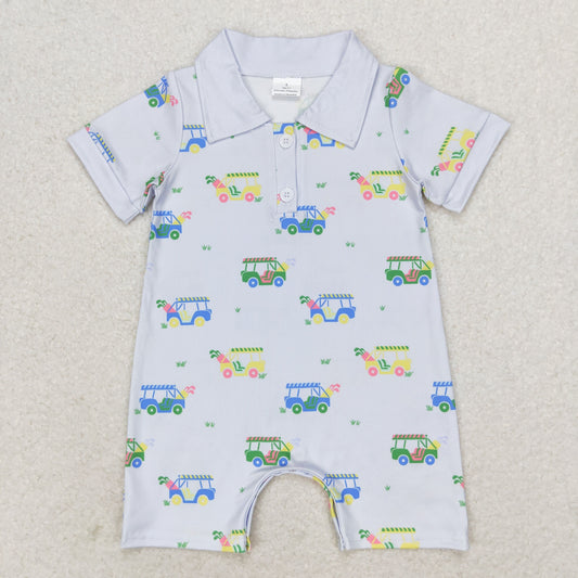 golf print baby boy polo rompers