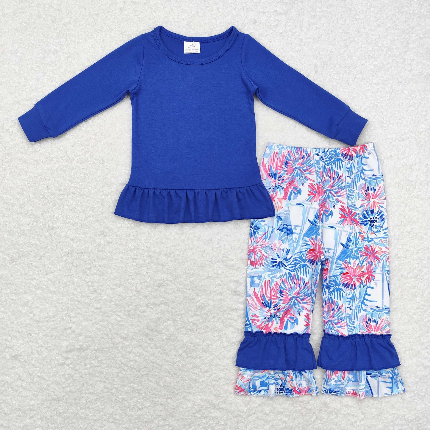 royal blue cotton shirt lilly pants set girl fall outfit