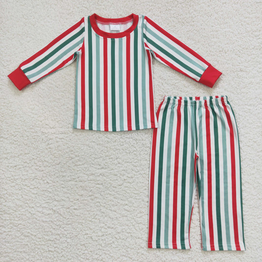 unisex child christams pajama green red white stripe set