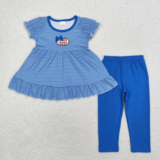 football embroidered legging set blue