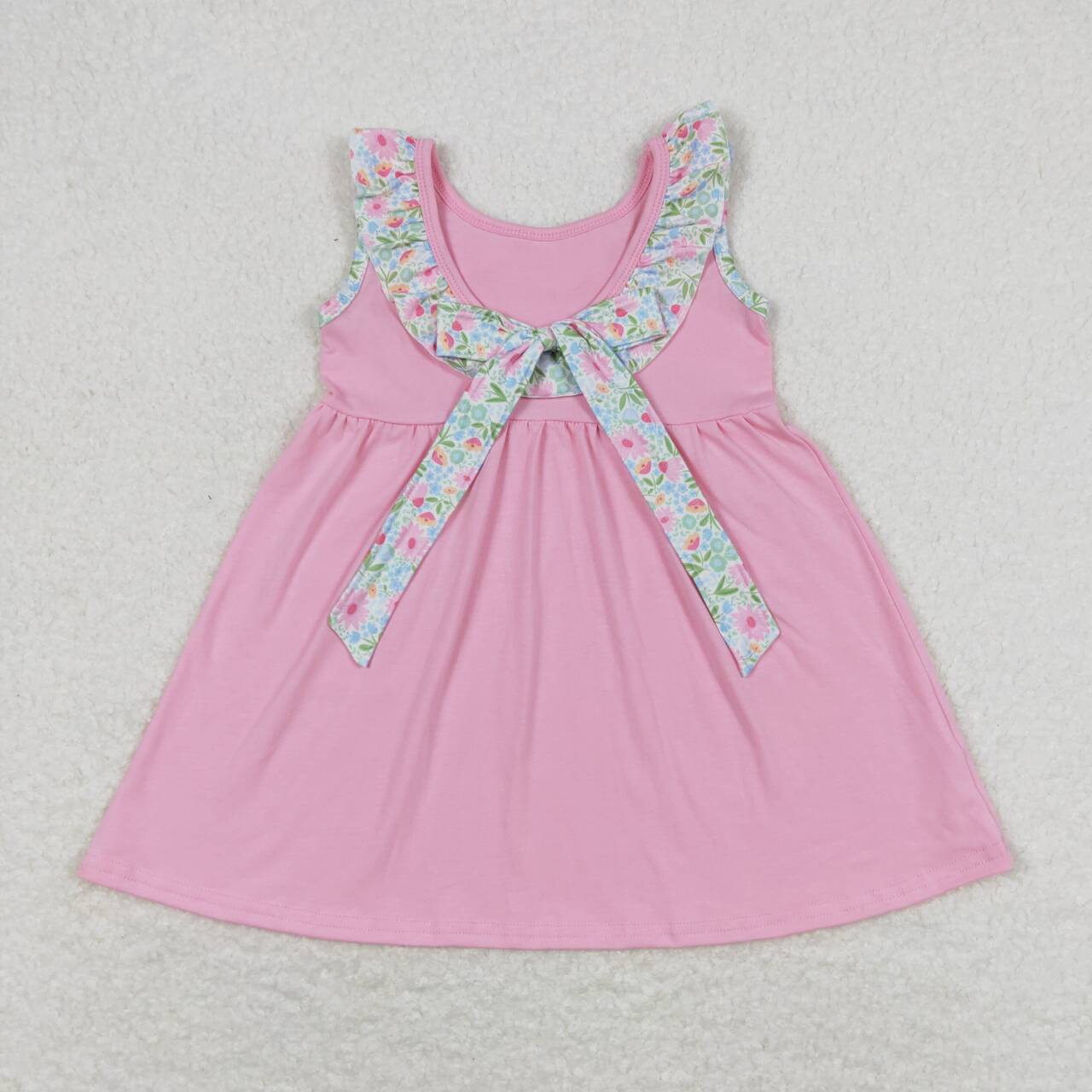sleeveless solid pink pocket dress girl summer dresses