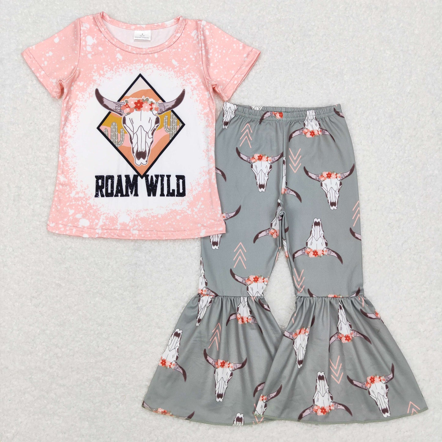 little girl roam wild skull bell bottom set