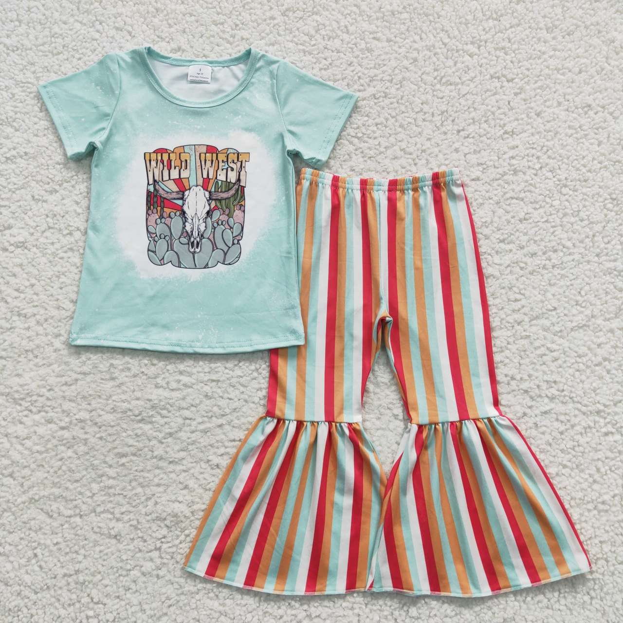 wild west skull print stripe pants girl clothes set