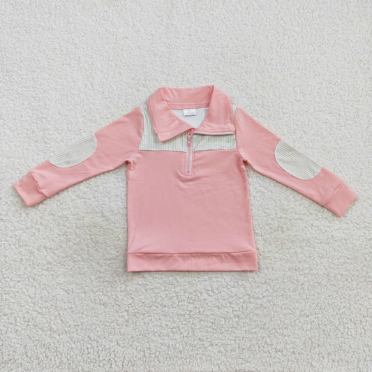 kids clothing solid pink zip polo pullover