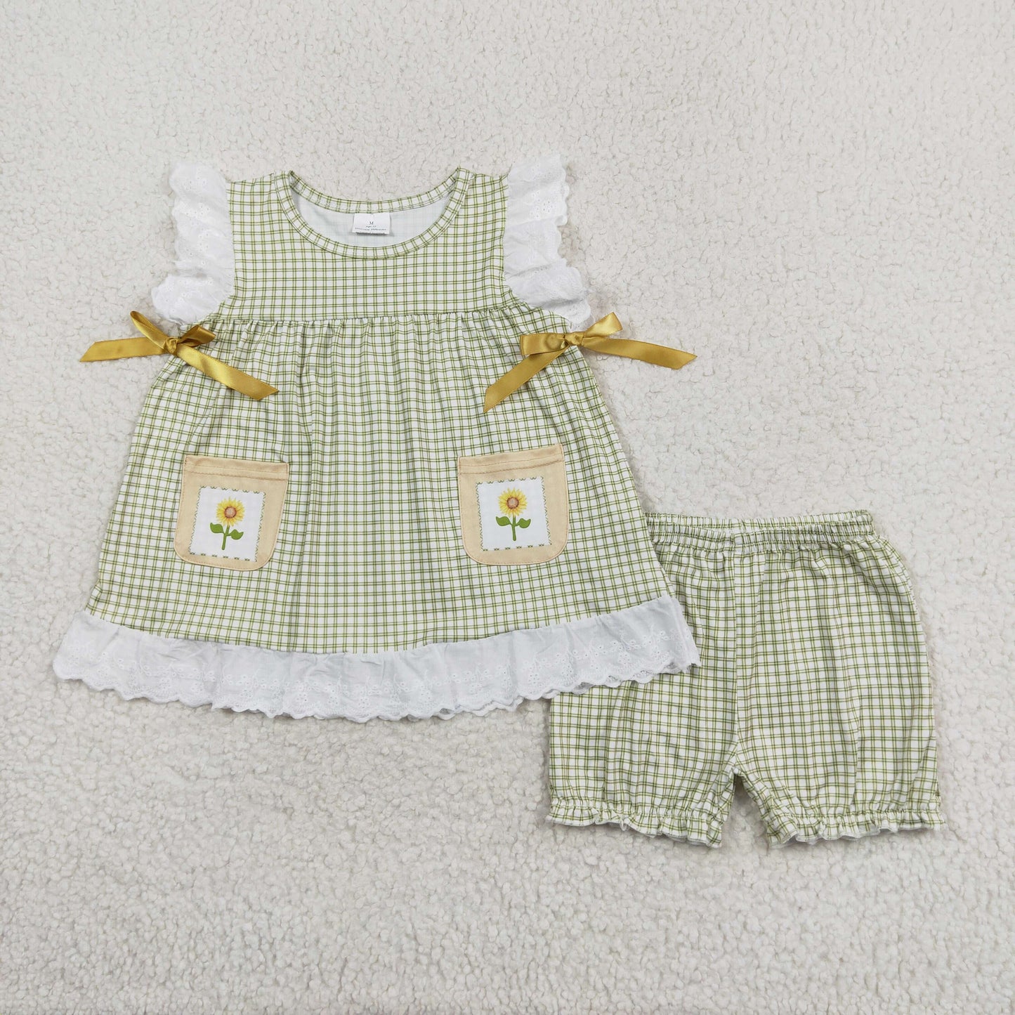 gingham lace shorts set with pocket