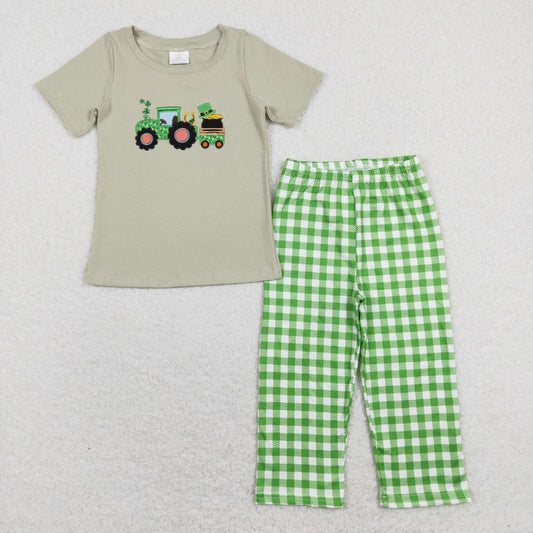 st patrick tractor embroidery boys pants set