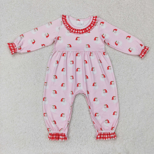 pink santa print romper