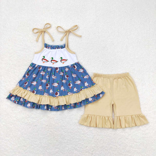 baby girl clothes duck embroidery shorts set