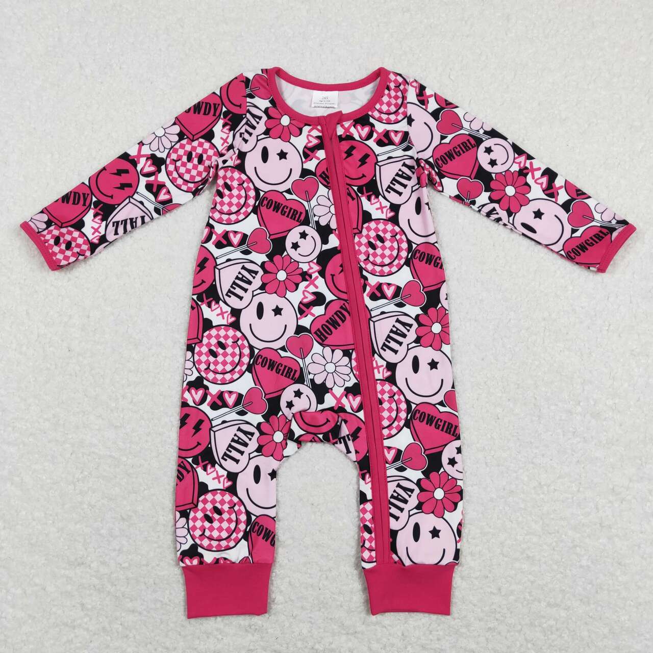 smiley baby girl valentine zip sleeper