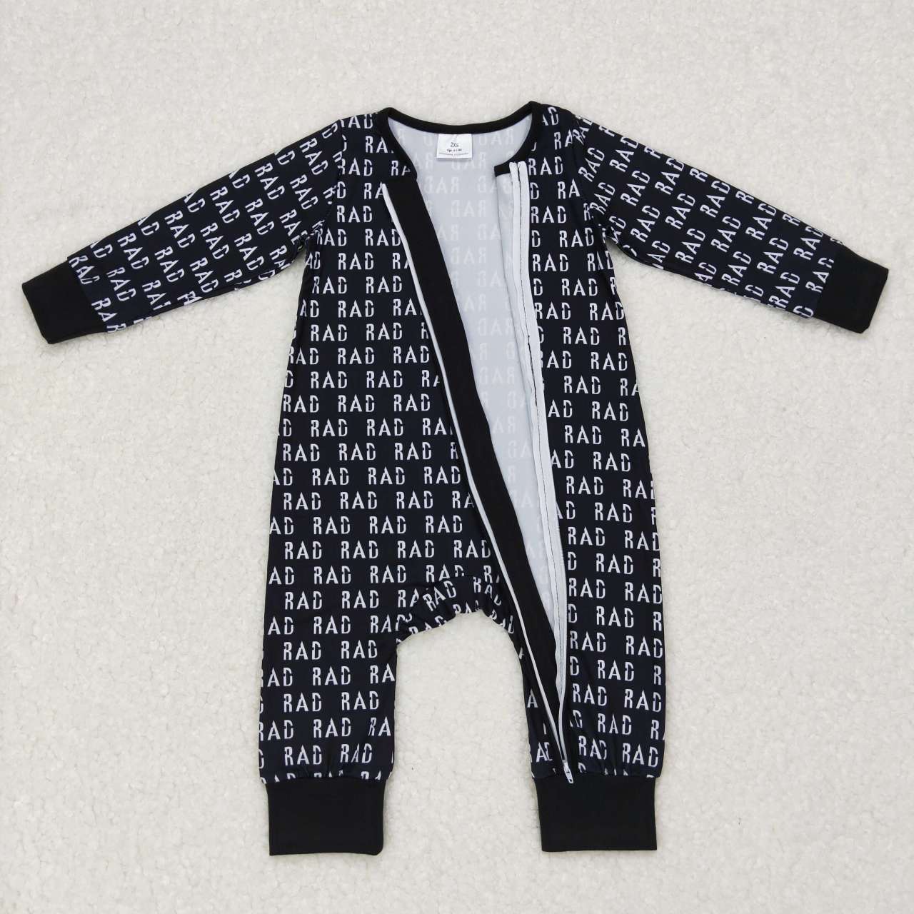 black rad letters baby boy zip sleeper