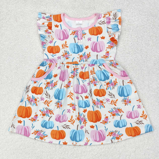 flutter sleeve colorful pumpkin dress