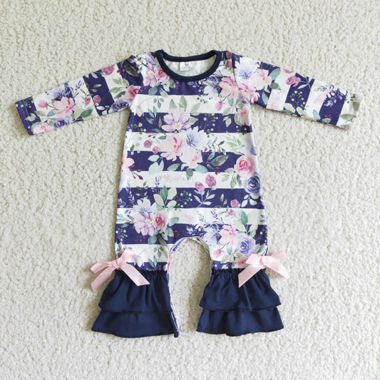 baby girl stripes floral ruffle romper