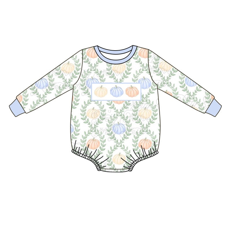 Pre order fall long sleeve pumpkin baby boy bodysuit