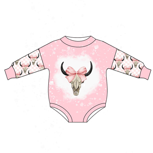 Pre order fall baby romper skull with bows