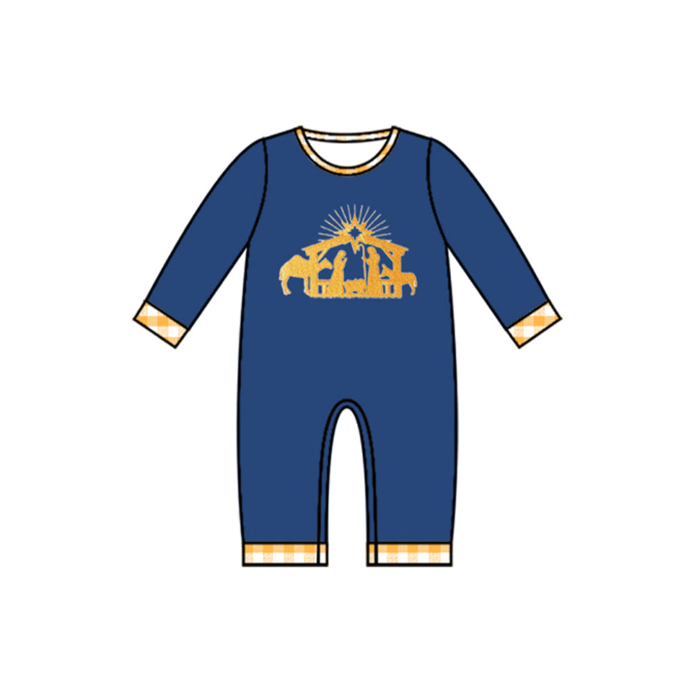 Pre order   navy nativity romper boy