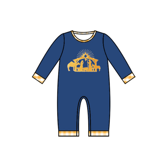 Pre order   navy nativity romper boy