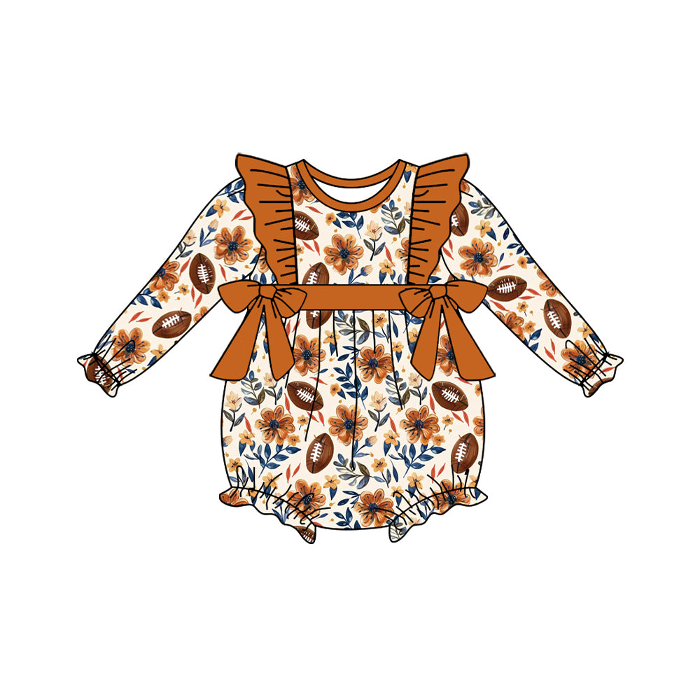 Pre order baby girl long sleeve floral football bubble