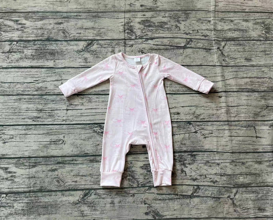 Pre order baby girl pink bows print fall zip sleeper