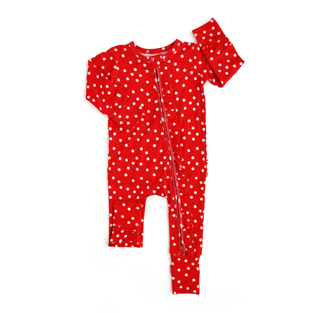 Pre order red dots ruffle sleeper infant clothes