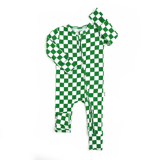 Pre order green checkered sleeper infant clothes