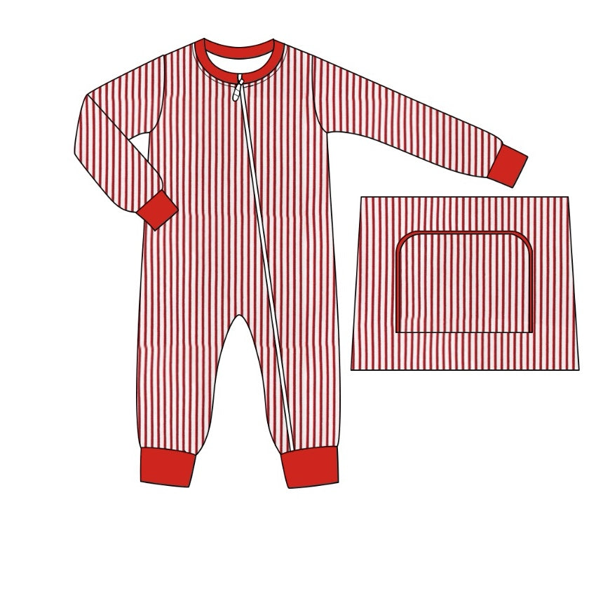 Pre order red stripes zip sleeper boy